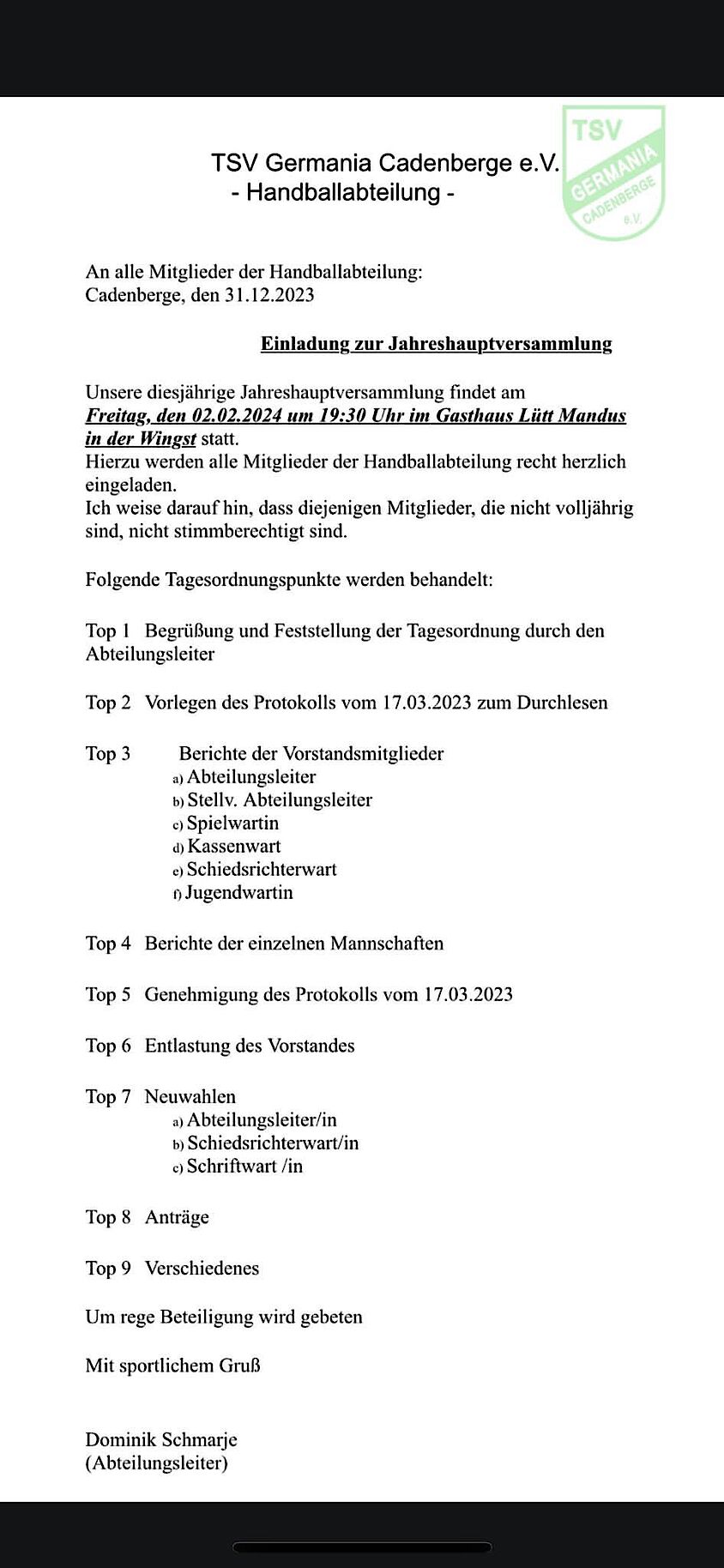 Handballabteilung JHV 2024